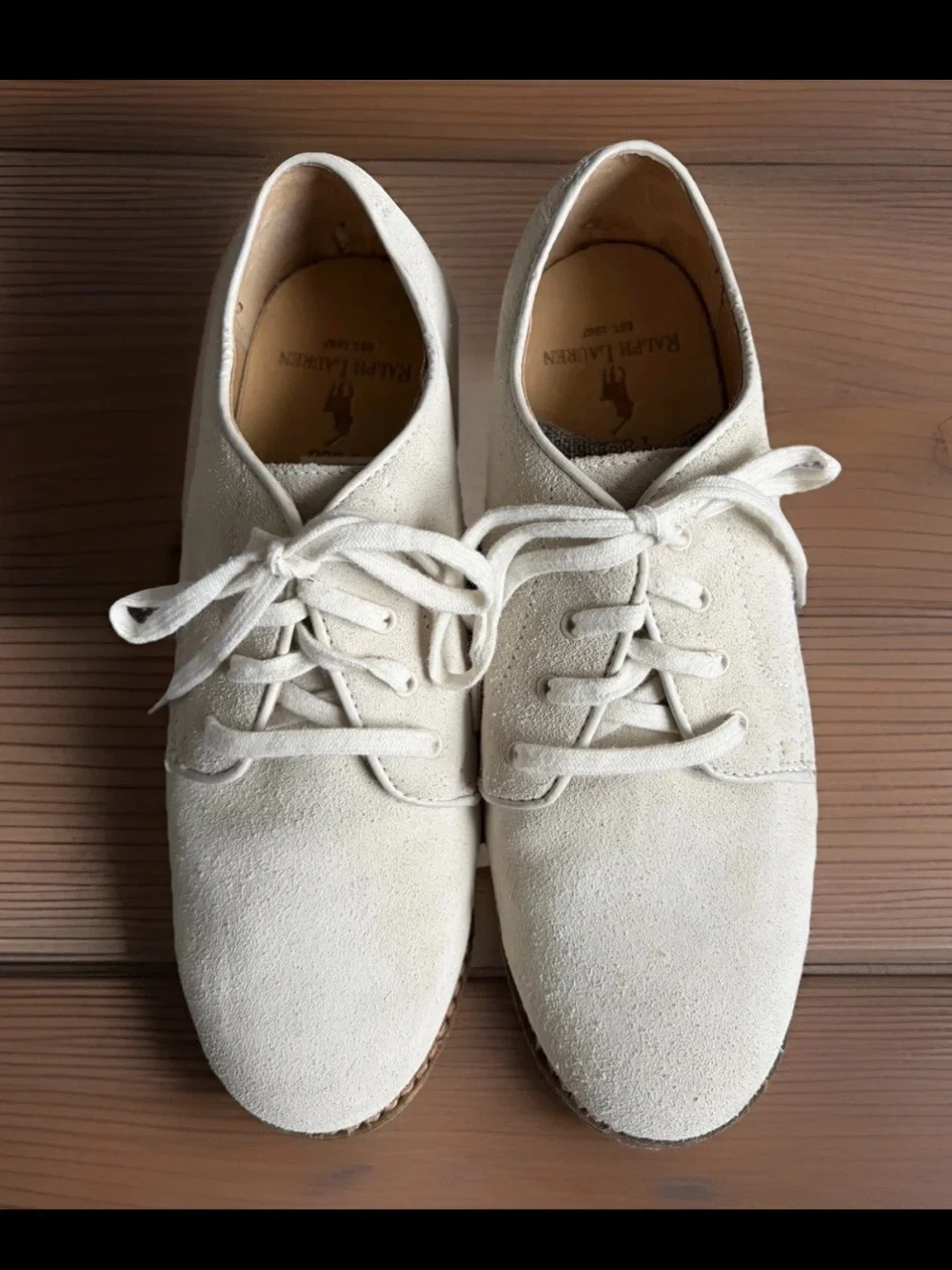 RALPH LAUREN Oxfords Youth Boys Size 4 Ivory Barton Suede Loafers Lace Up Preppy